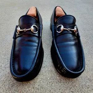 Gucci Horsebit Black Leather Loafer Size 9 D Regular with Silver-toned Hardware Gucci Horsebit Shiny Black Dress Loafers Shoes # 110-1362  main image 4